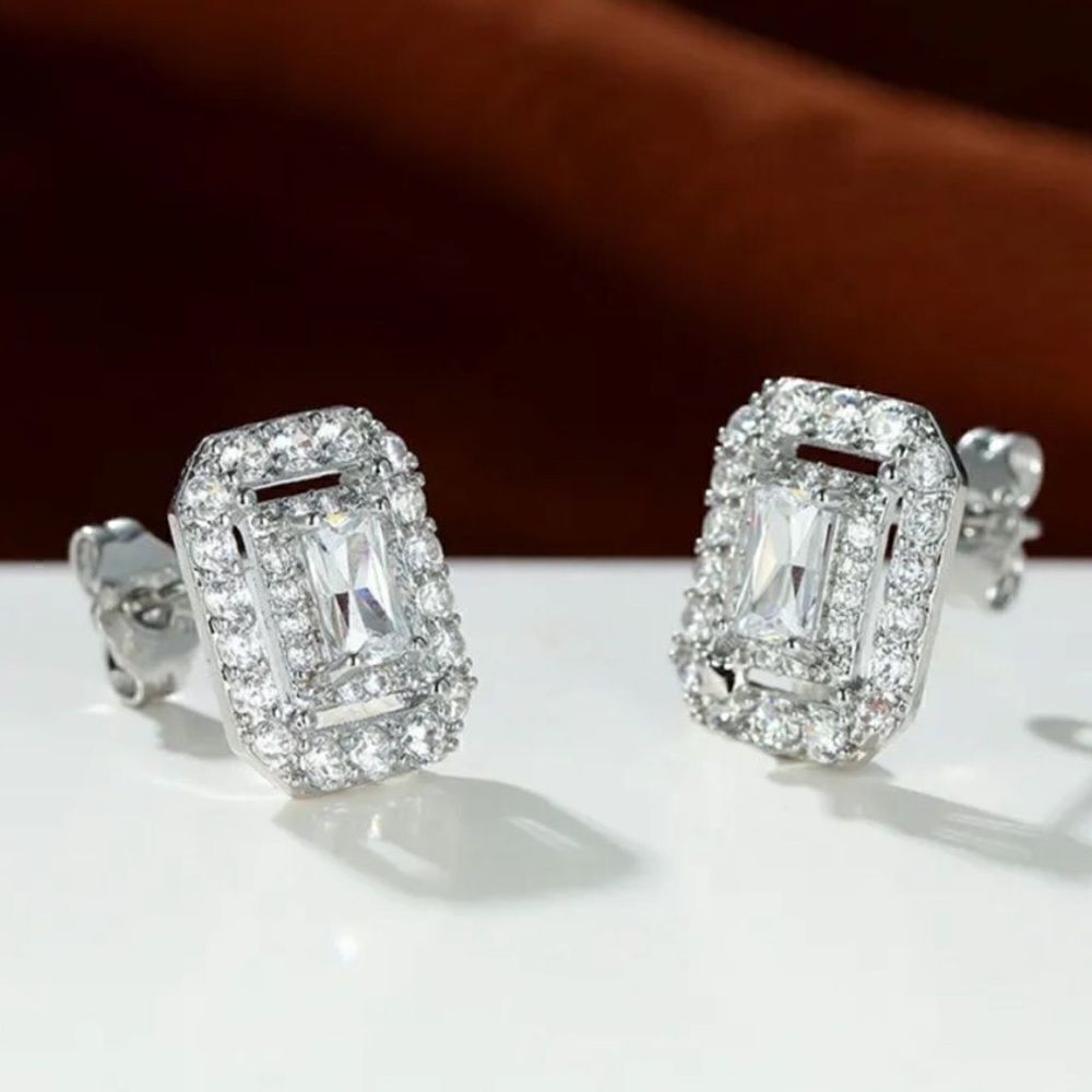 The Show Stopper Rectangular Cubic Zirconia and 925 earrings